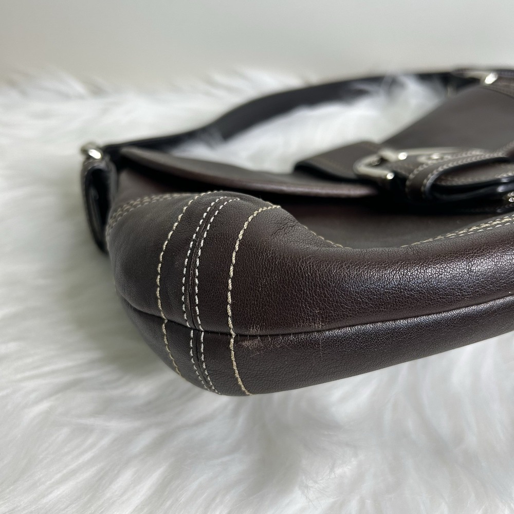 Coach Soho Buckle Flap Dark Brown Leather Shoulder Bag F10192 Good - Picture 4 of 11